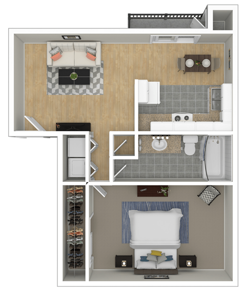 a floor plan of a one bedroom apartment with a bathroom and a balcony